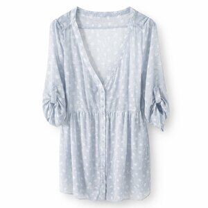 Torrid Sheer Kimono Duster Button Front Polka Dot Blue Gray Size 3X